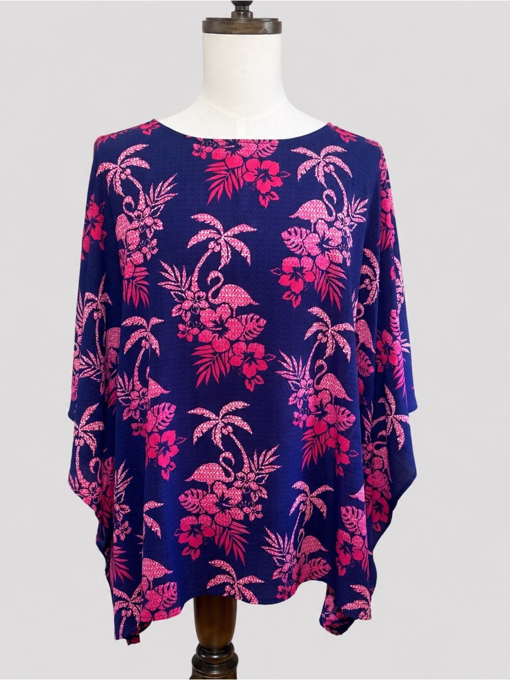 Quacker Factory 2X Coastal Tropical Flamingo Kimono Blouse Resort Cruise